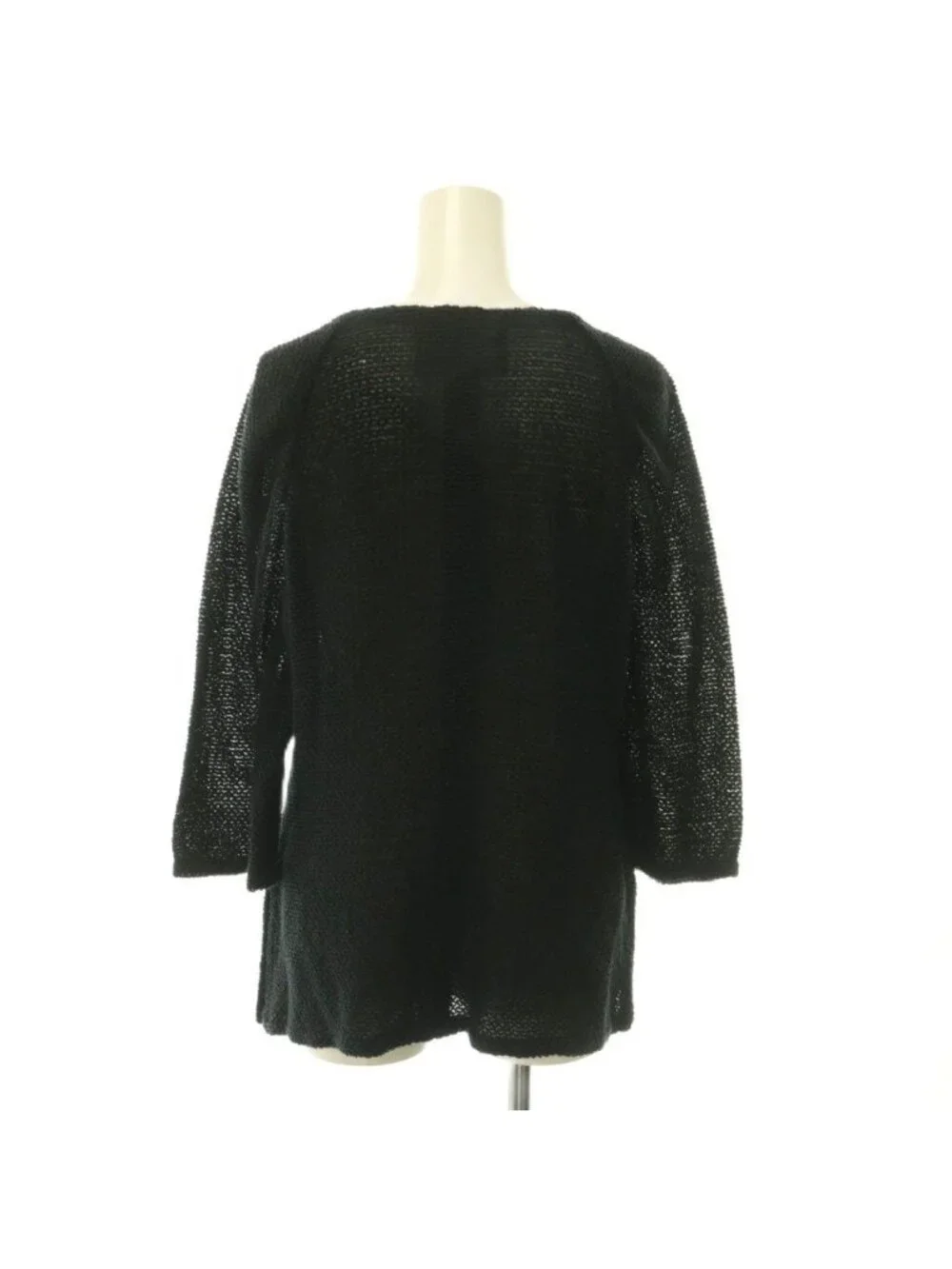 Chanel 18c Hose Button Tweed Cardigan 3/4 Sleeve 38 Black